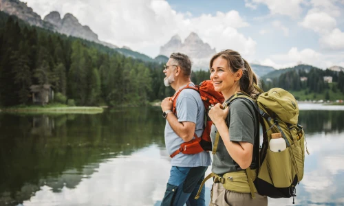 Travellers on an active walking tour across varied terrain